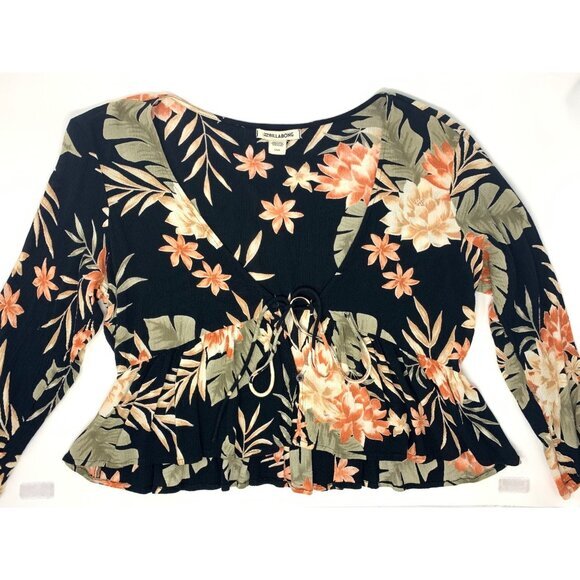 Billabong Black‎ with FLowers Rayon Women's Front Tie Cami Top Size Large - Picture 2 of 8